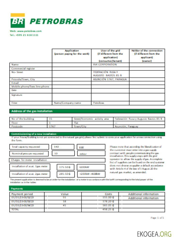 Petrobras Paraguay Opérations et logistique de la société gazière, facture commerciale des services publics, SCR